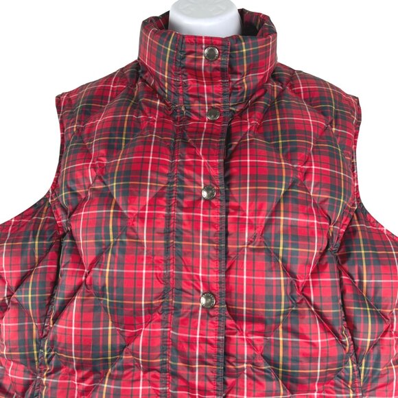 Lands' End Puffer Down Vest Womens Large Quilted Red Plaid Outdoor CJ-2146 - Picture 3 of 10